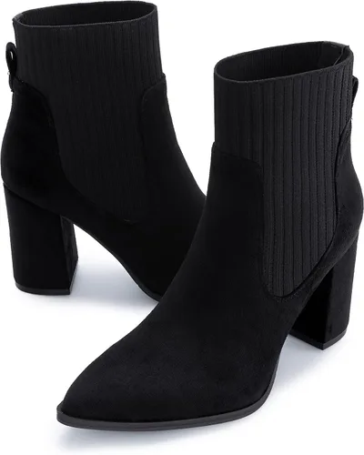 Vista 3 de Athlefit Botas de tobillo con punta puntiaguda para mujer con tacón alto y elástico