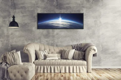 Vista 3 de Pyradecor Arte de pared enmarcado en negro, gran universo azul, tierra, paisaje moderno, lienzo, impresiones espaciales, ilustraciones para sala