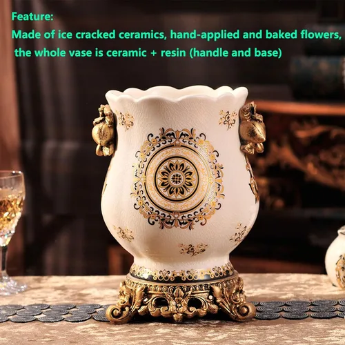 Vista 3 de Jarrón chino de porcelana de cerámica para decoración del hogar, florero japonés de 10.5 pulgadas, recipiente sofisticado para ramas decorativas