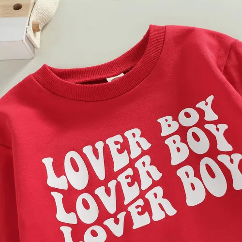 Vista 67 de Conjunto de 2 piezas de ropa para bebé y niño, sudadera con cuello redondo con letras y pantalones casuales de otoño e invierno B Negro-marrón