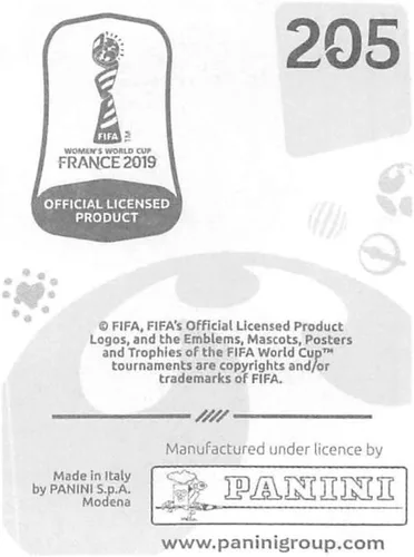 Vista 2 de 2019 Panini FIFA Women's World Cup France Album Stickers (Individual Sticker Only) Soccer #205 Manuela Giugliano Italy 2 Inch by 2 1/2 Inch
