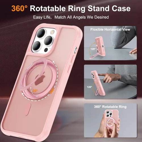 Vista 2 de Funda para iPhone 12/12 Pro con soporte de anillo magnético giratorio de 360°, compatible con Mag-Safe, ligera y translúcida, mate, a prueba