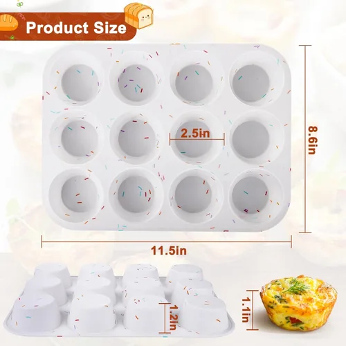 Vista 7 de Juome Moldes de silicona para mordeduras de huevo, 12 tazas de moldes de silicona para magdalenas para hornear, molde de silicona antiadherente