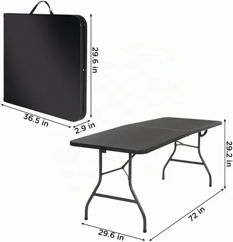 Vista 3 de COSCO Mesa de banquete plegable por la mitad de 6 pies con asa, negro