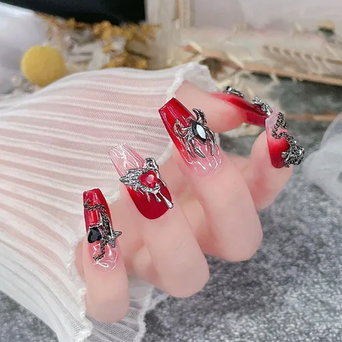 Vista 3 de 30 dijes de uñas de Halloween para uñas acrílicas, 3D, dijes de Halloween para uñas, cruz, estrella, luna, corazón, araña, cráneo, diseños de uñas