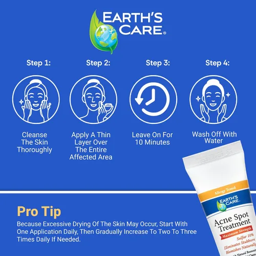 Vista 5 de Earth's Care Tratamiento de manchas para el acné - Medicamento en crema de azufre al 10% para eliminar el acné quístico, espinillas y puntos negros