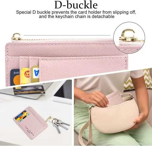 Vista 95 de URAQT Cartera para tarjetas de crédito, cartera minimalista de cuero delgado con cremallera, mini protector de tarjeta de crédito, llavero bolsillo