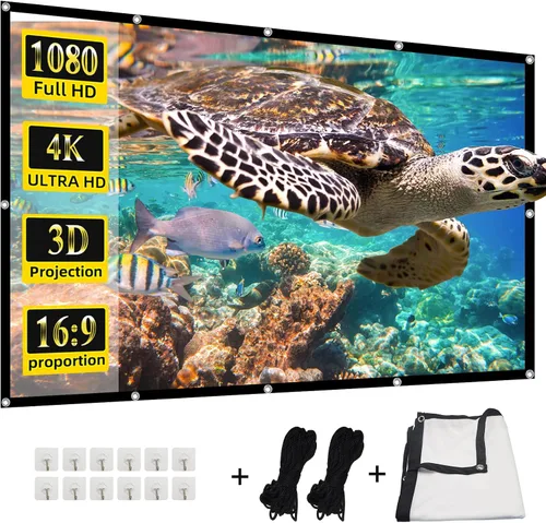 Vista 10 de Pantalla de proyector frontal trasera 4K 16:9 HD, plegable, de doble cara, portátil para cine en casa (60 pulgadas)