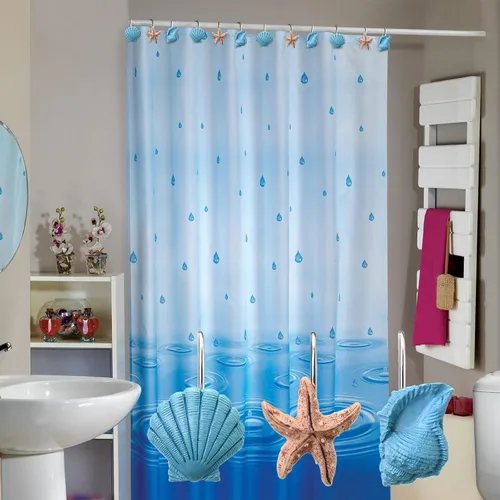 Vista 8 de AGPtek 12 ganchos para cortina de ducha con conchas marinas para el hogar y el baño (azul)