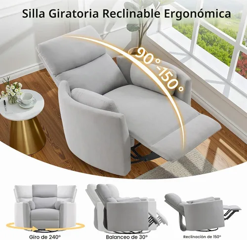 Vista 3 de Jocisland Silla mecedora eléctrica para cuarto de bebé, reclinable Gris claro