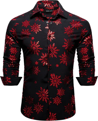 Vista 2 de YOHOWA Men's Cotton Shirt Solid Color Snow Long Sleeve Button Down Dress Shirts Party