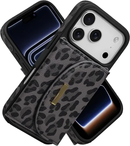Vista 25 de Funda tipo cartera de Keallce para iPhone 14 Pro de 6.1 pulg., funda con tapa y ranuras para tarjetas, soporte con anillo, funda protectora de piel