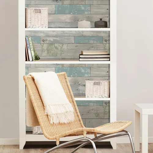 Vista 3 de NuWallpaper Beachwood - Papel tapiz autoadhesivo de madera envejecida multicolor extraíble para paredes, revestimiento de pared autoadhesivo