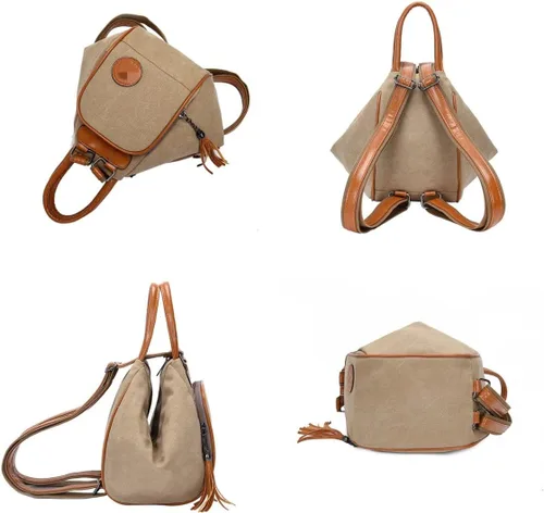 Vista 4 de Bolsos de lona y monederos para mujer, mochila convertible, bolsa de hombro, pequeña bolsa casual