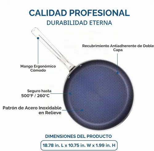 Vista 5 de Viking Sartén antiadherente de 3 capas, 10 pulgadas de acero inoxidable híbrido plus para cocina, plateado