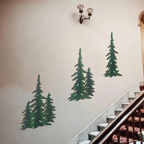 Vista 5 de J-Fly Decoración de árbol de Navidad de metal para colgar en la pared de pino, arte de pared de metal para exteriores, arte de pared de pino, arte
