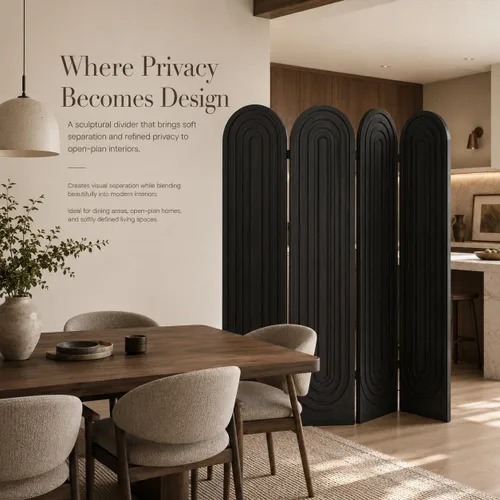 Vista 4 de 4 paneles decorativos de madera separador plegable pantalla de Negro
