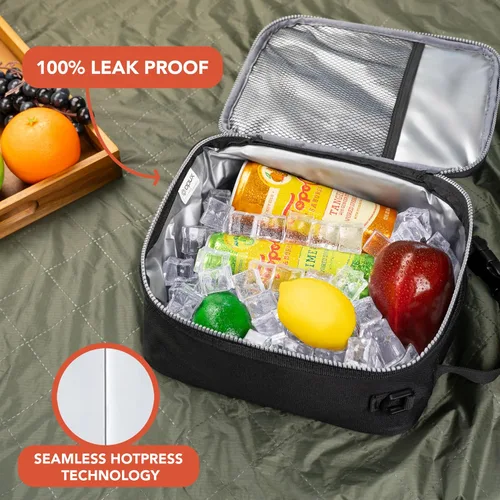 Vista 7 de opux - Lonchera aislada para niños y adultos, bolsa de almuerzo a prueba de fugas para niños, niñas, hombres y mujeres, lonchera reutilizable y Negro