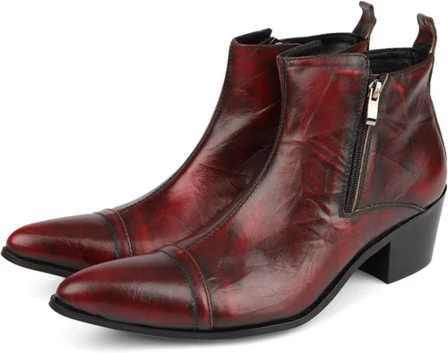 Vista 3 de Rui aterrizó botines para hombres zapatos de tacón alto resbalón en estilo doble cremallera lateral cuero genuino bloque talón costura punta