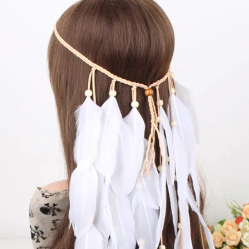 Vista 7 de Diadema de plumas blanca hippie india boho bandas para el pelo borla bohemia Halloween pelo aro mujeres damas corona diadema decoración fiesta