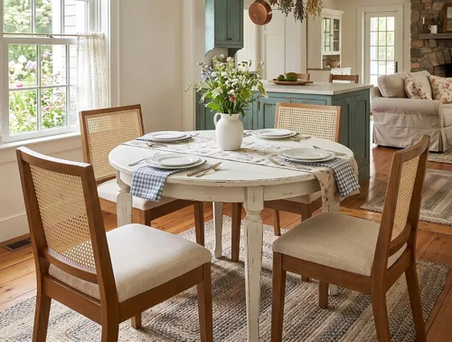 Vista 9 de BESTANO Juego de 2 sillas de comedor de ratán estilo granja, sillas de cocina de madera negra para comedor rectangular, sillas de cocina de mimbre