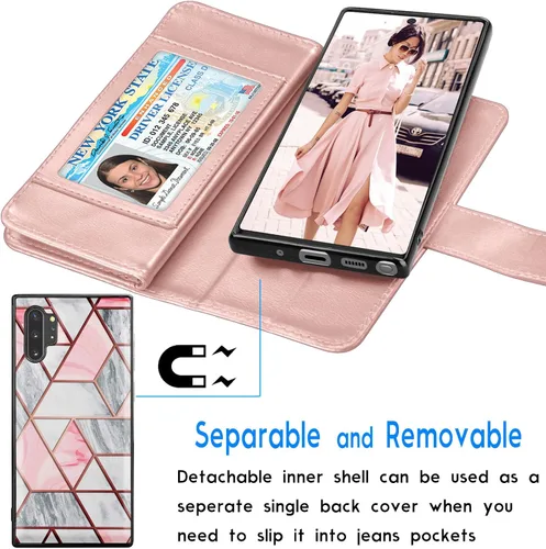 Vista 4 de Tekcoo - Funda para Galaxy Note 10, funda tipo cartera para Galaxy Note 10, funda rígida magnética desmontable; ranuras para tarjetas de crédito