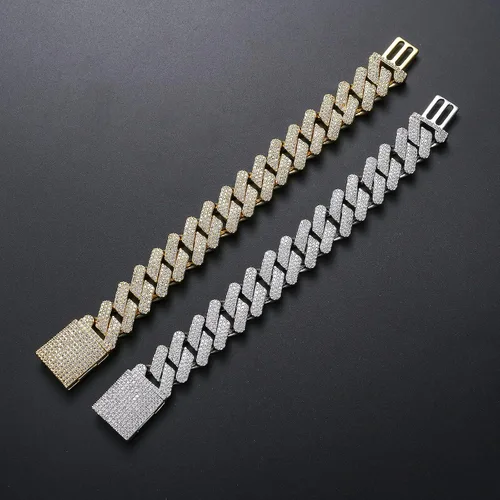 Vista 5 de LKV Cadena cubana de oro para hombre Hip Hop de 0787in chapado en oro de 14 quilates diamante de laboratorio pulsera de eslabones cubanos Miami