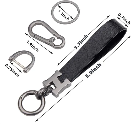 Vista 5 de Llavero universal de cuero con clip para llaves, anillo en D, cadenas para llavero para cinturón con mosquetón y 2 llaveros para hombres y mujeres