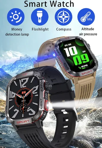 Vista 2 de Reloj inteligente para hombre, rastreador de fitness con brújula linterna y iPhone Android Support Make & Answer Calls, 2.01"Heart Rate Blood