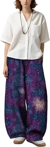 Vista 14 de Womens Wide Leg Firework Pattern Pants High Waist Cotton Blend Lantern Trousers Casual Summer Loungewear