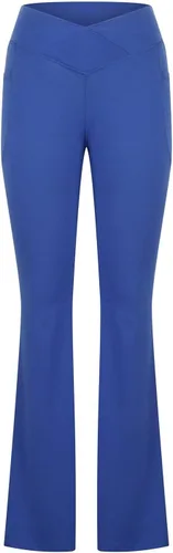 Vista 3 de Leggings acampanados cruzados para mujer, cintura alta, corte en V, corte de bota, pantalones de yoga acampanados con bolsillos