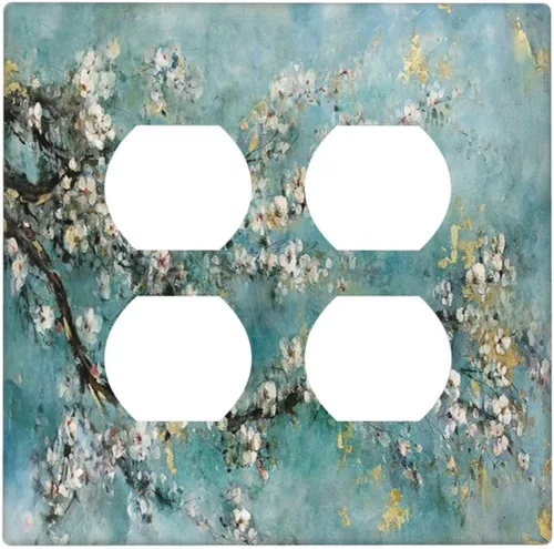Vista 24 de Pintura al óleo de flores abstractas de 1 cuadrilla de interruptor de luz dúplex individual cubierta de salida placa de pared decorativa Placa
