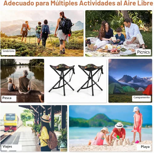 Vista 6 de GYMAX Paquete de 2 taburetes plegables, trípode portátil, taburete de caza ligero con correa para el hombro, silla de caza al aire libre, silla