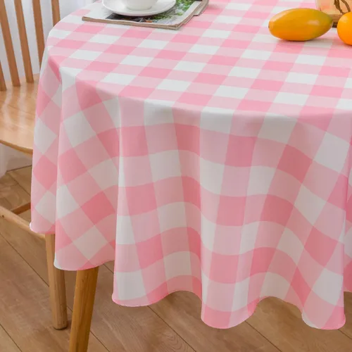 Vista 3 de Mantel Redondo Rosa de 60 Pulgadas Mantel a Cuadros Gingham - Cubierta de Mesa de Poliéster Rosa y Blanco a Cuadros Plaid Reutilizable Resistente al