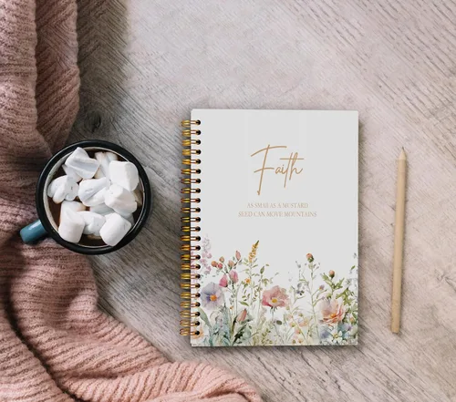 Vista 4 de Faith Can Move Mountains - Cuaderno cristiano - Regalos cristianos inspiradores para mujeres, cuadernos de diario bíblico para tomar notas, cuaderno