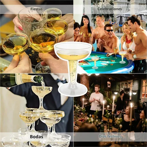 Vista 5 de Paquete de 100 vasos de plástico para champán, copas de champán desechables de plástico para fiestas, 4 onzas, copas de vino de Martini Margarita