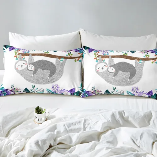 Vista 6 de Erosebridal Juego de ropa de cama de perezoso tamaño individual, adorable funda de edredón de perezoso en el árbol para niños y niñas, funda