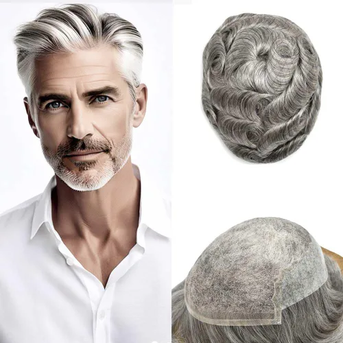 Vista 28 de Mens Toupee Human Hair Replacement System Swiss Lace Toupee For Men Hair Piece Protesis Capilar Mens Hairpiece 5X7#1 Jet Black 120% Density