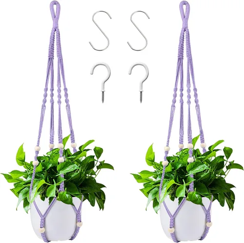 Vista 15 de Augshy Colgador de plantas de macramé, 2 piezas de soporte colgante para plantas con extensor, colgadores de plantas para decoración de interiores
