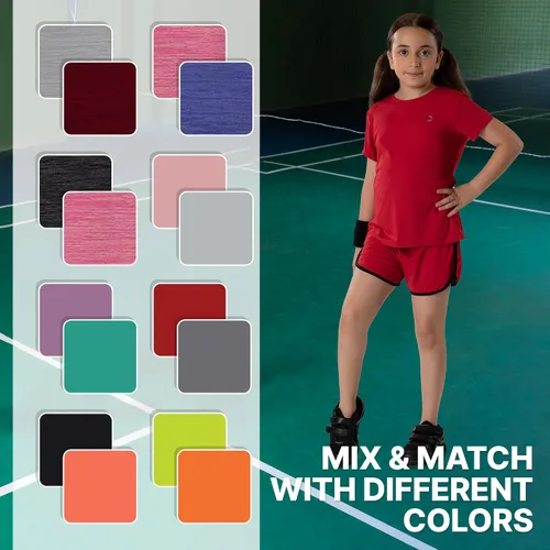 Vista 6 de Conjuntos de ropa para niñas, camiseta atlética y trajes cortos, ropa deportiva de rendimiento, linda ropa deportiva de verano para niñas, talla 5-14