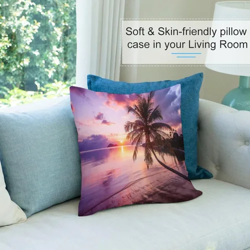 Vista 6 de Juego de 2 fundas de almohada con diseño escénico del océano tropical, fundas de almohada para sofá, fundas de almohada de poliéster para sofá