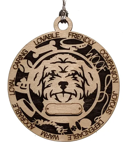 Vista 170 de Adorno de Navidad personalizado para perro Cavalier King Charles Spaniel, redondo de 3 pulgadas, madera cortada con láser de 2 capas, nombre y texto