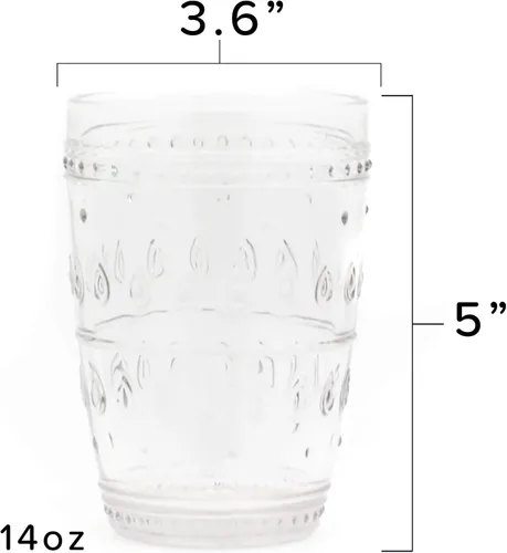 Vista 3 de Euro Ceramica Fez Collection - Juego de 4 vasos y cristalería, 14 onzas, diseño de mandala, transparente