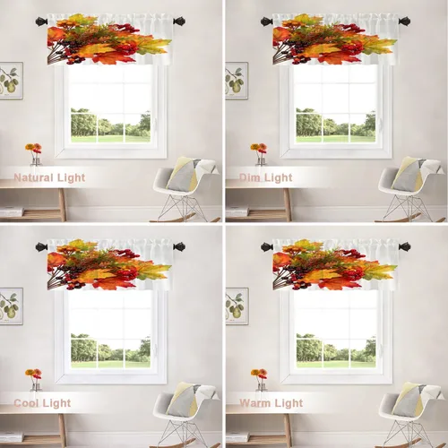 Vista 378 de Shrahala Orange Autumn Autumn Blackout Curtain Tiers, Fall Kitchen Valance Light Blocking Tier Drapes with Rod Pocket, 2 Pack 26 X 24 in