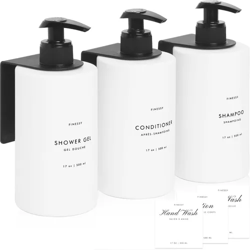 Vista 10 de FINESSY Botellas de Pared con Bomba Dispensadoras Recargables de Champú y Acondicionador, Dispensador de Jabón y Champú para Baño y Ducha de 3