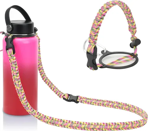 Vista 15 de Wongeto - Porta Mango de Cuerda Paracord con Correa de Hombro, Compatible con Botellas de Agua de Boca Ancha Hydro Flask