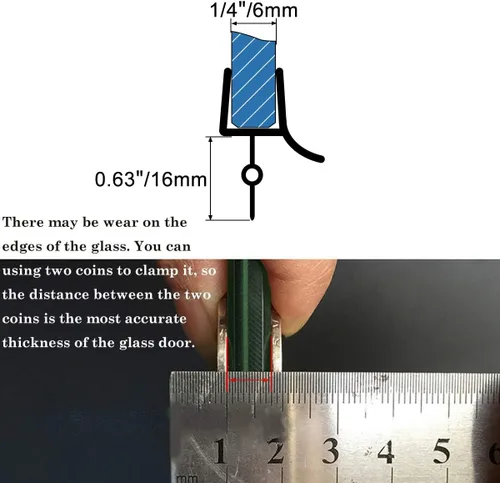 Vista 3 de Sello para parte inferior de puerta de regadera sin marco, con riel de goteo para vidrio de 1/4" (6mm), longitud 27.5"/0.7m, tira de sellado