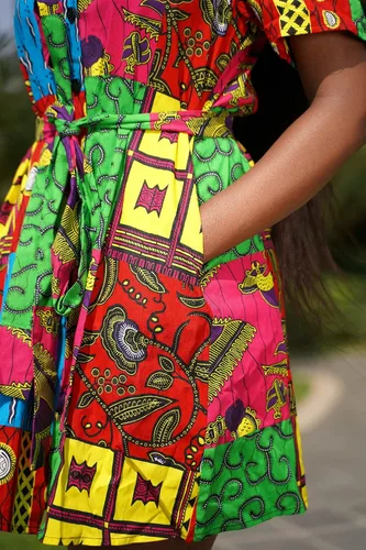 Vista 6 de HongyuAmy Vestido africano Batik con botones y estampado de Ankara de manga corta con bolsillos