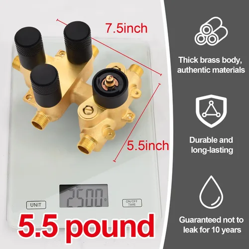 Vista 7 de Válvula de ducha termostática moderna con botón pulsador de 3 vías, mezclador de latón multifunción oculto de 3 salidas, kit de válvula desviadora