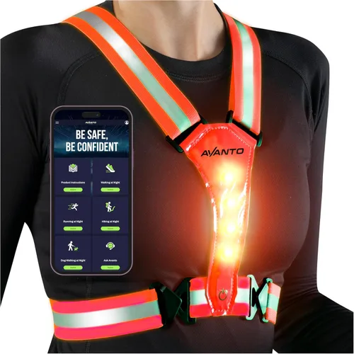Vista 10 de Chaleco Reflectante LED Avanto, Original, Equipo Reflectante para Correr Recargable USB-C, Luces para Corredores, Equipo de Alta Visibilidad